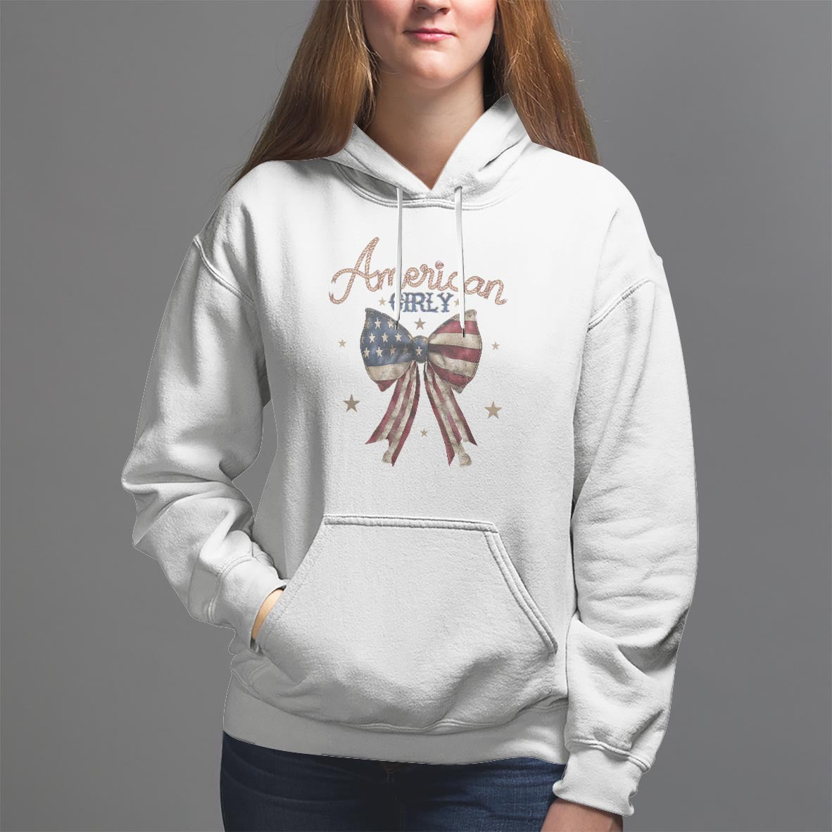 American Girly Hoodie Coquette Girl Vintage 4th Of July - Wonder Print Shop