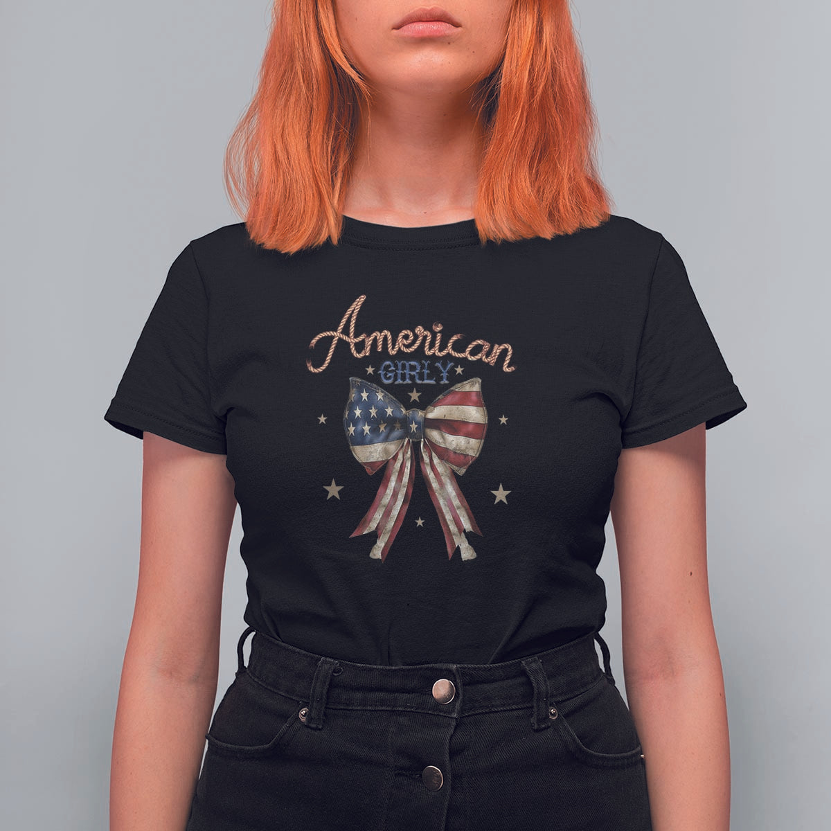 American Girly T Shirt For Women Coquette Girl Vintage 4th Of July - Wonder Print Shop