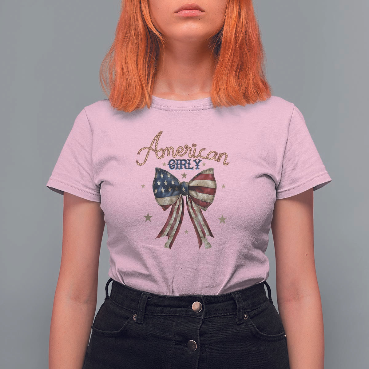 American Girly T Shirt For Women Coquette Girl Vintage 4th Of July - Wonder Print Shop