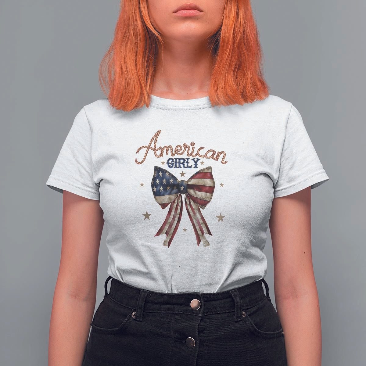 American Girly T Shirt For Women Coquette Girl Vintage 4th Of July - Wonder Print Shop