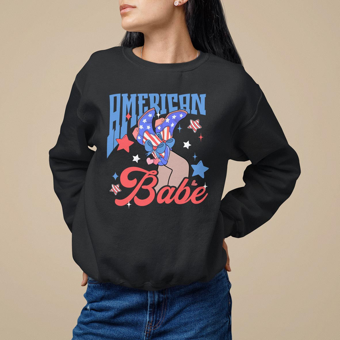 American Babe Sweatshirt Cowgirl Coquette 4th Of July - Wonder Print Shop