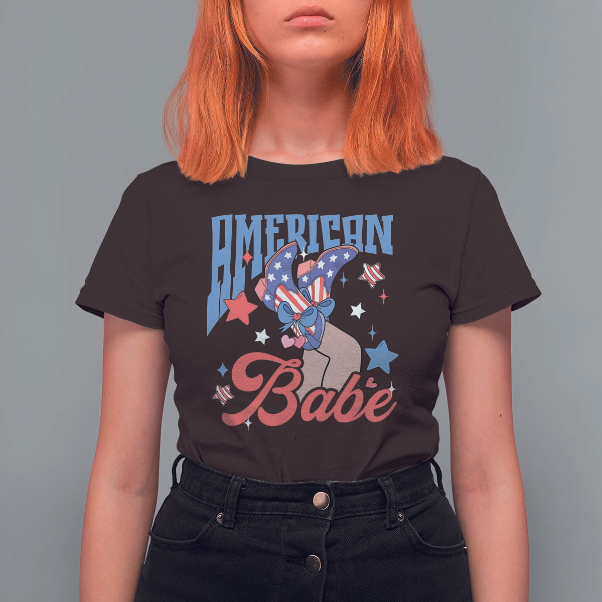 American Babe T Shirt For Women Cowgirl Coquette 4th Of July - Wonder Print Shop