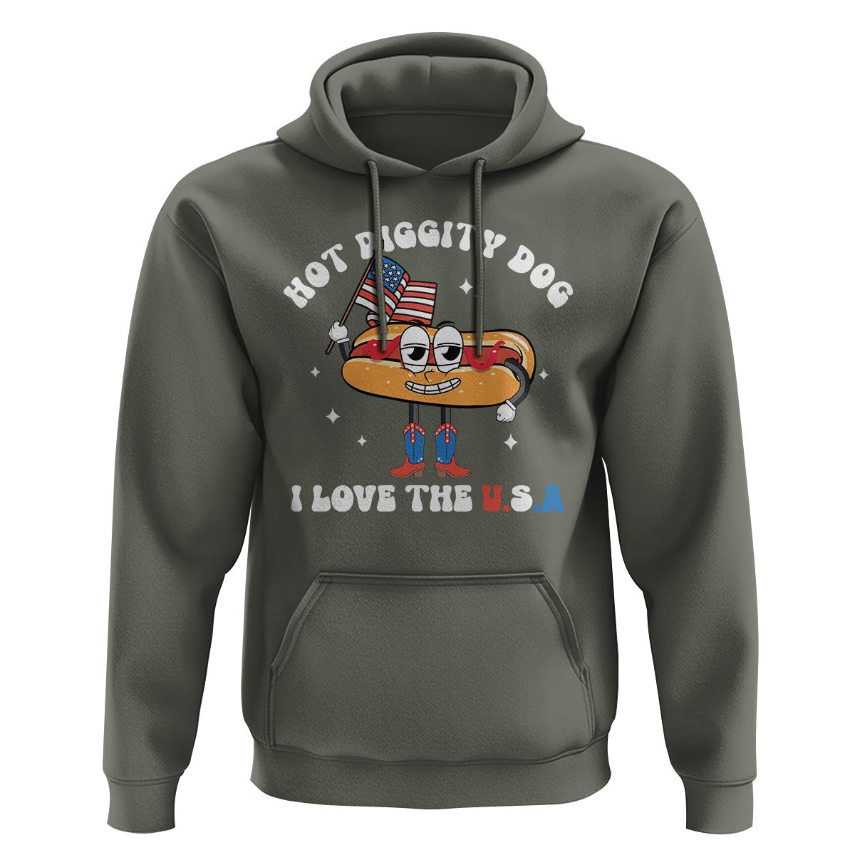 Funny 4th Of July Hoodie Hot Diggity Dog I Love USA - Wonder Print Shop
