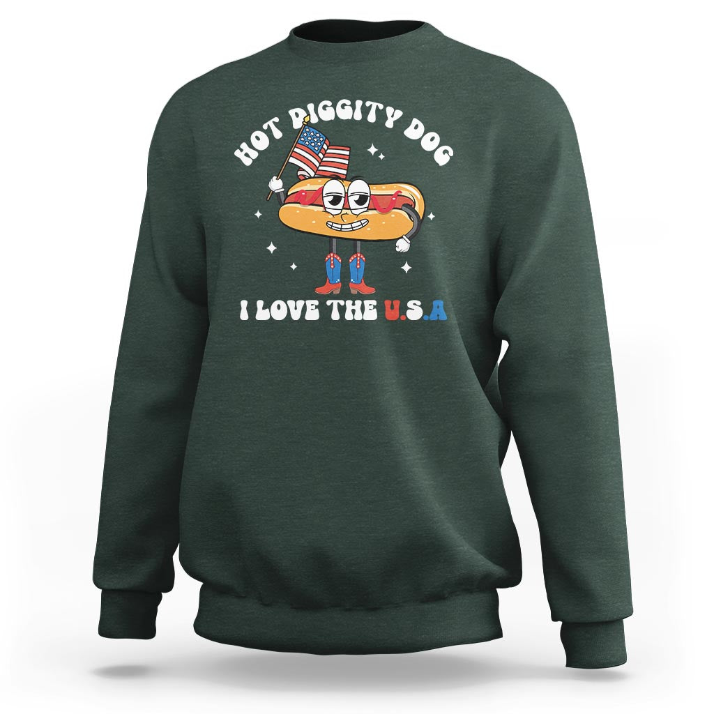 Funny 4th Of July Sweatshirt Hot Diggity Dog I Love USA - Wonder Print Shop