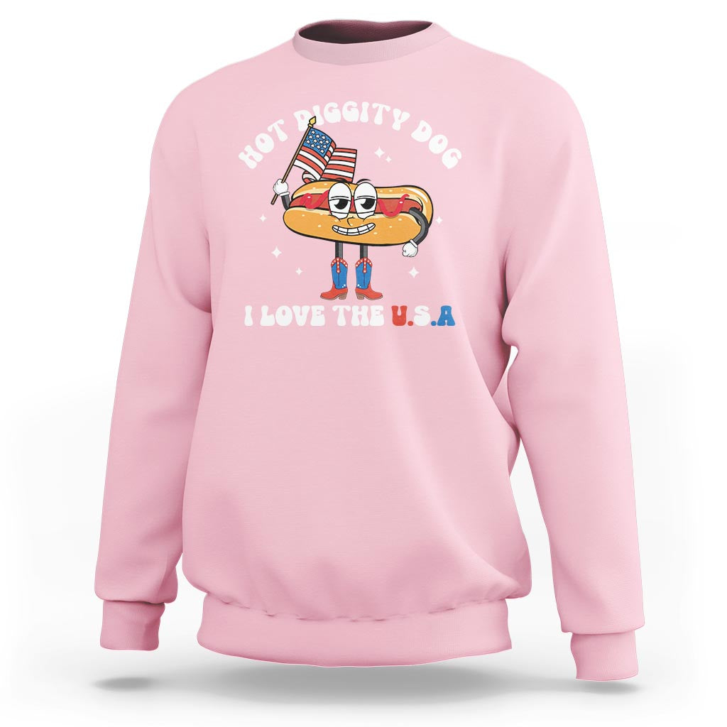 Funny 4th Of July Sweatshirt Hot Diggity Dog I Love USA - Wonder Print Shop