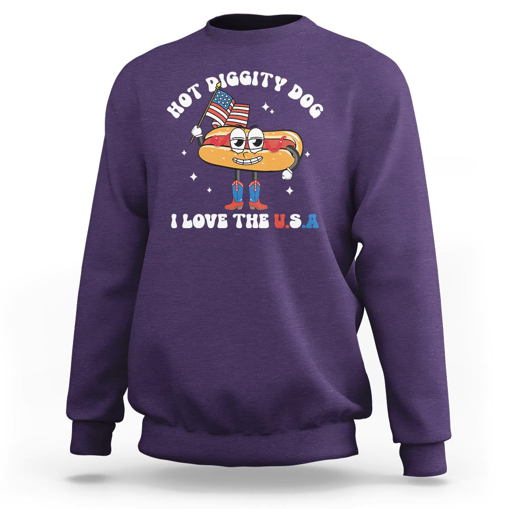 Funny 4th Of July Sweatshirt Hot Diggity Dog I Love USA - Wonder Print Shop
