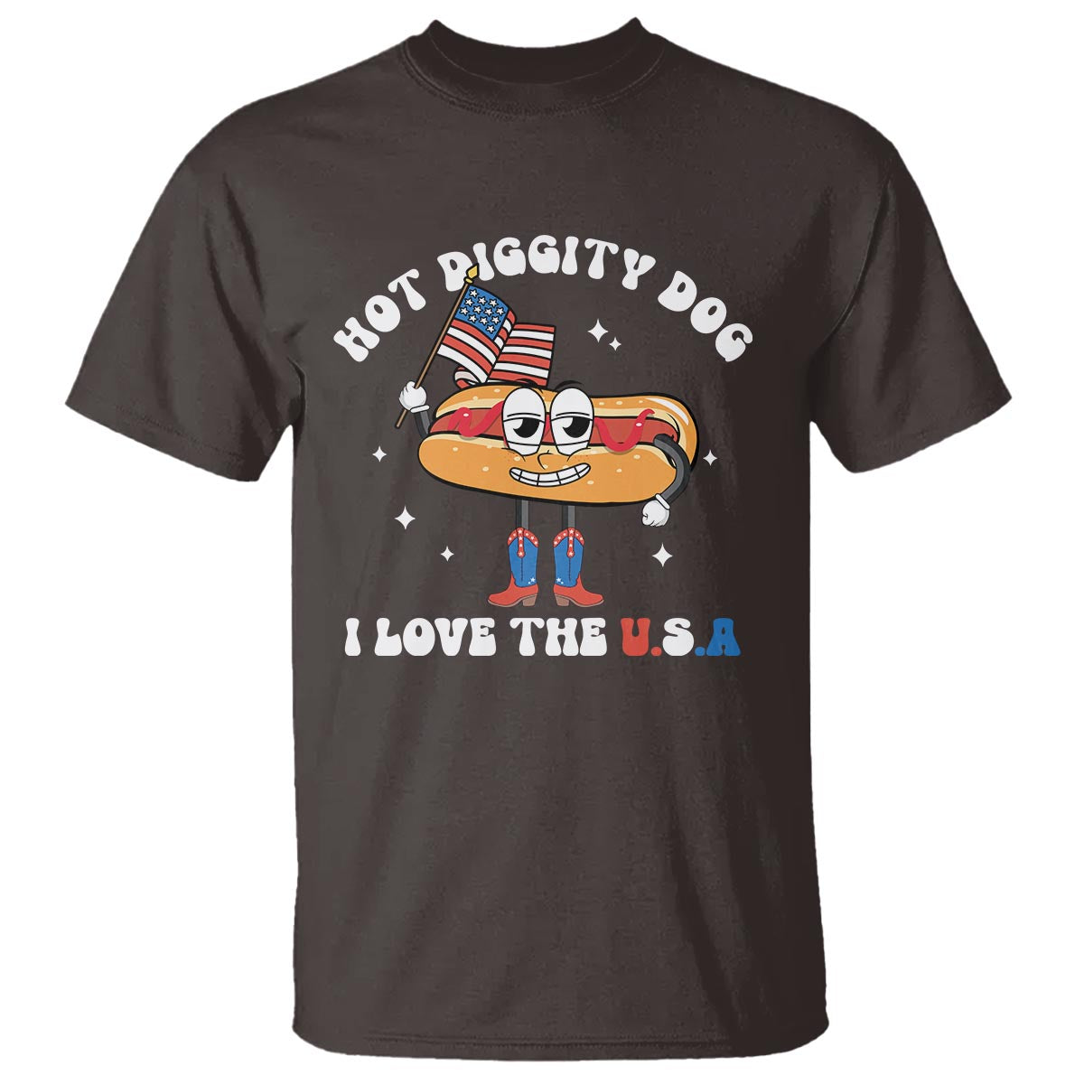 Funny 4th Of July T Shirt Hot Diggity Dog I Love USA - Wonder Print Shop