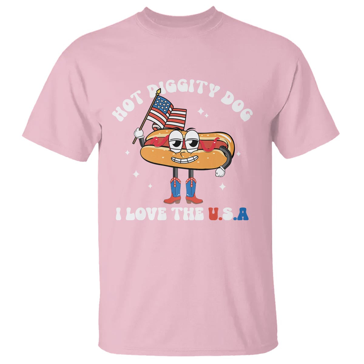 Funny 4th Of July T Shirt Hot Diggity Dog I Love USA - Wonder Print Shop