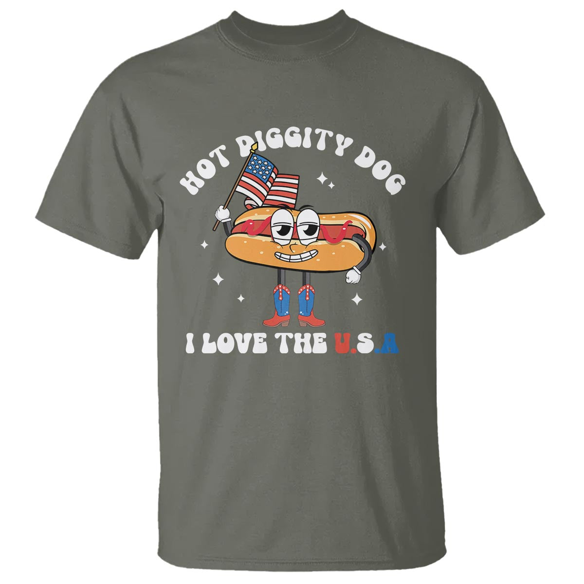 Funny 4th Of July T Shirt Hot Diggity Dog I Love USA - Wonder Print Shop