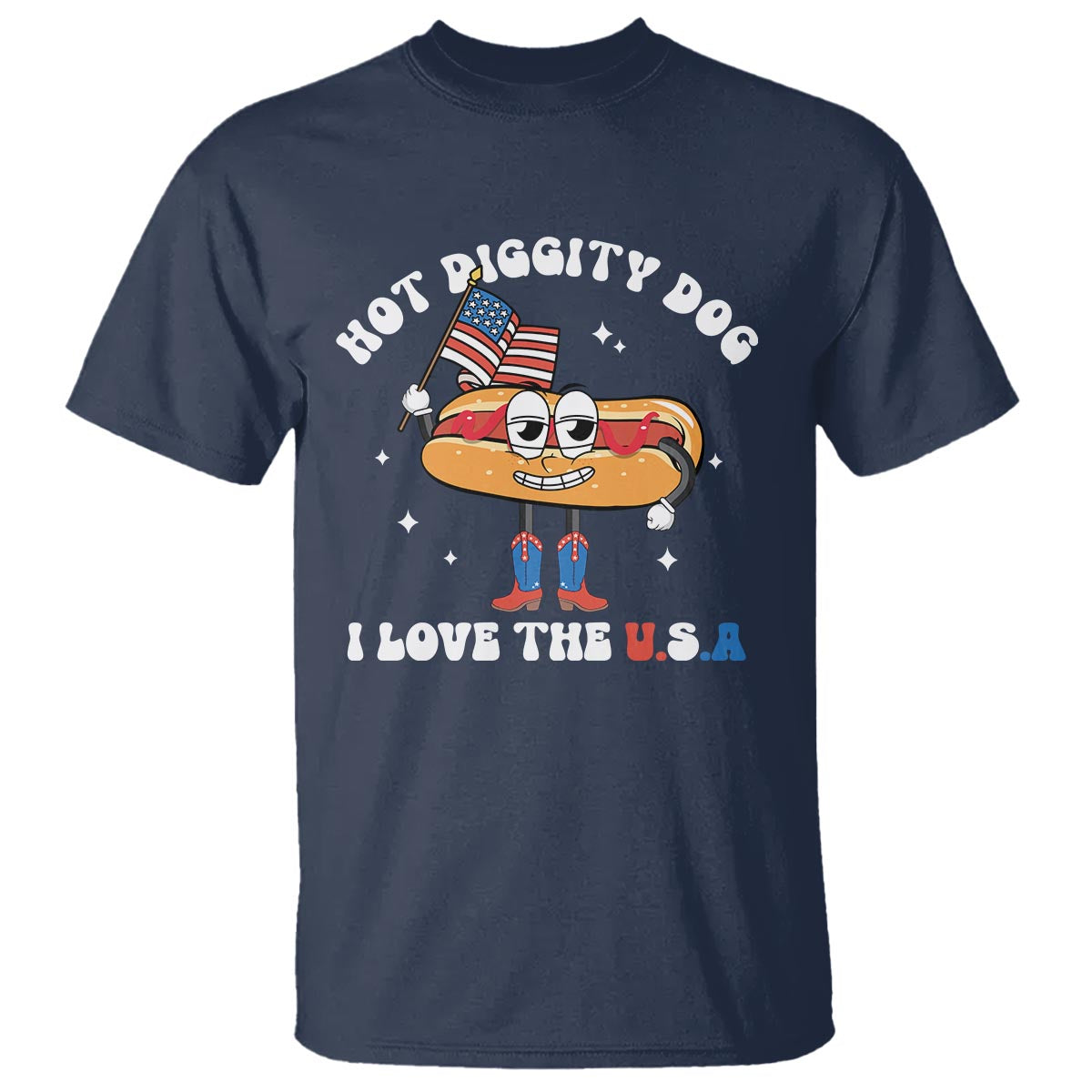 Funny 4th Of July T Shirt Hot Diggity Dog I Love USA - Wonder Print Shop