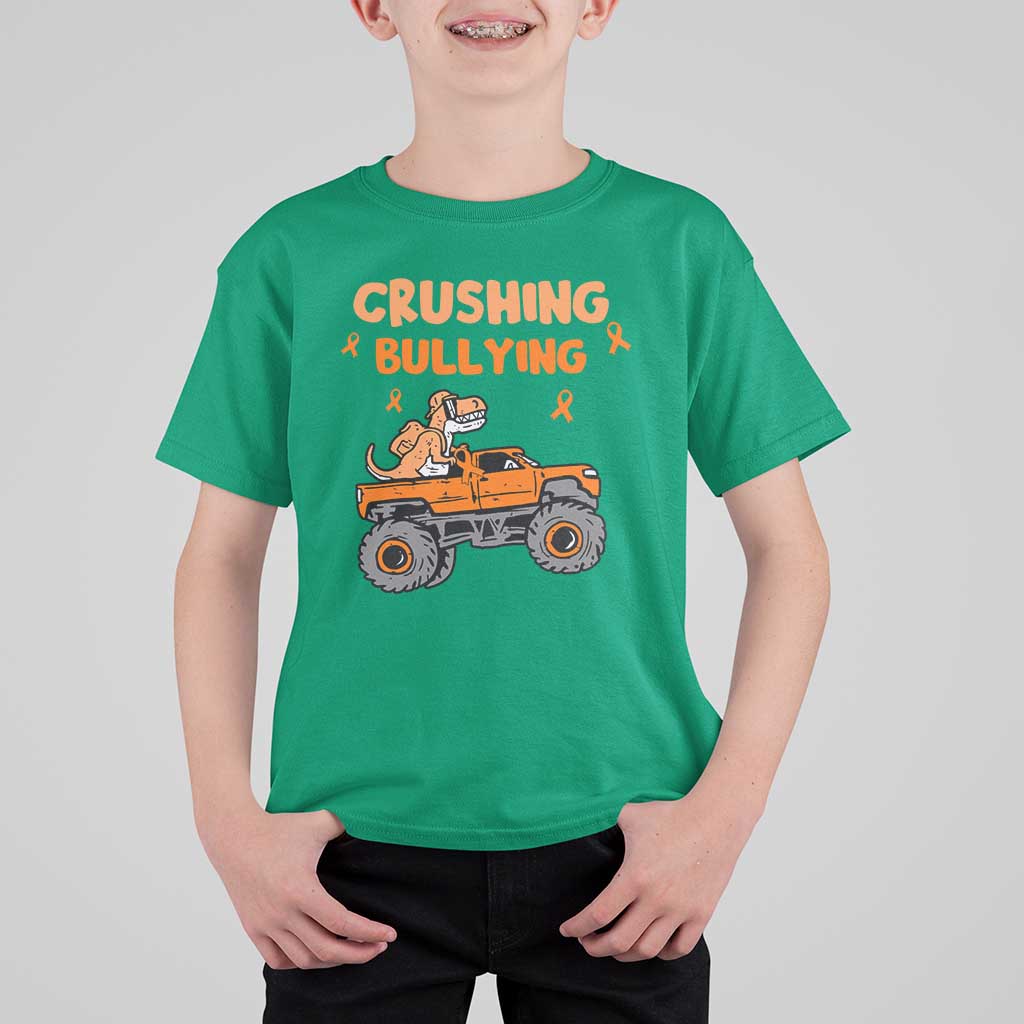 Anti Bullying T Shirt For Kid Crushing Bullying Dinosaur Riding Anti Bullying Prevention - Wonder Print Shop
