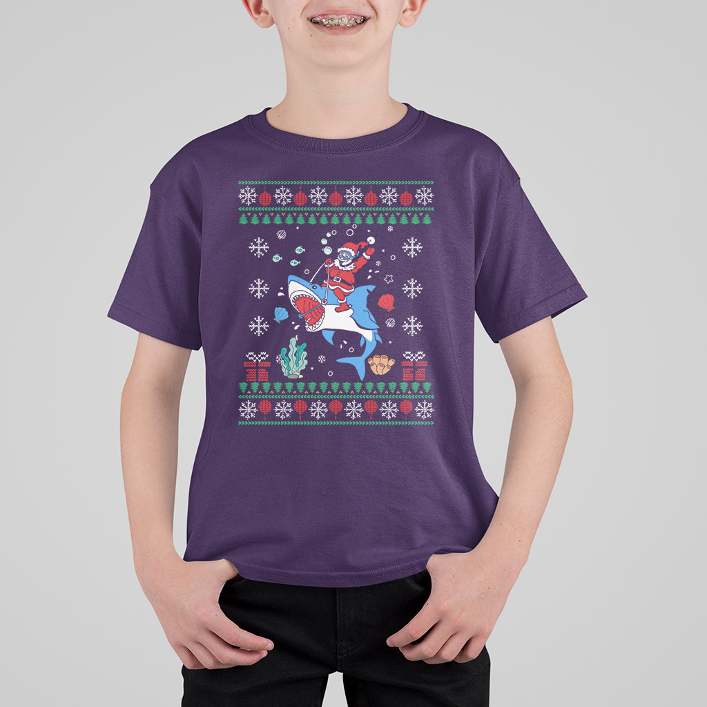 Christmas T Shirt For Kid Santa Riding Shark Diver Ocean Xmas Holiday - Wonder Print Shop
