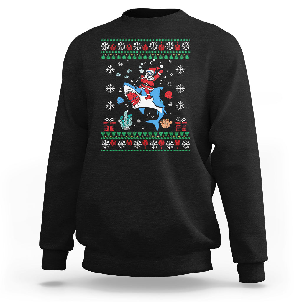 Christmas Sweatshirt Santa Riding Shark Diver Ocean Xmas Holiday - Wonder Print Shop
