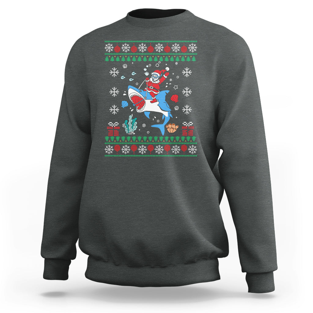 Christmas Sweatshirt Santa Riding Shark Diver Ocean Xmas Holiday - Wonder Print Shop