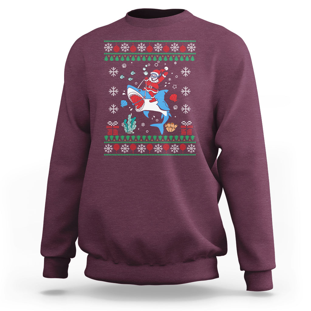 Christmas Sweatshirt Santa Riding Shark Diver Ocean Xmas Holiday - Wonder Print Shop