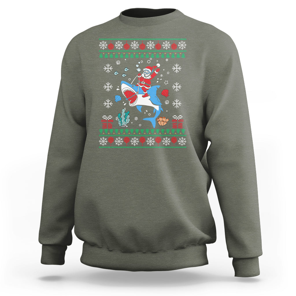 Christmas Sweatshirt Santa Riding Shark Diver Ocean Xmas Holiday - Wonder Print Shop
