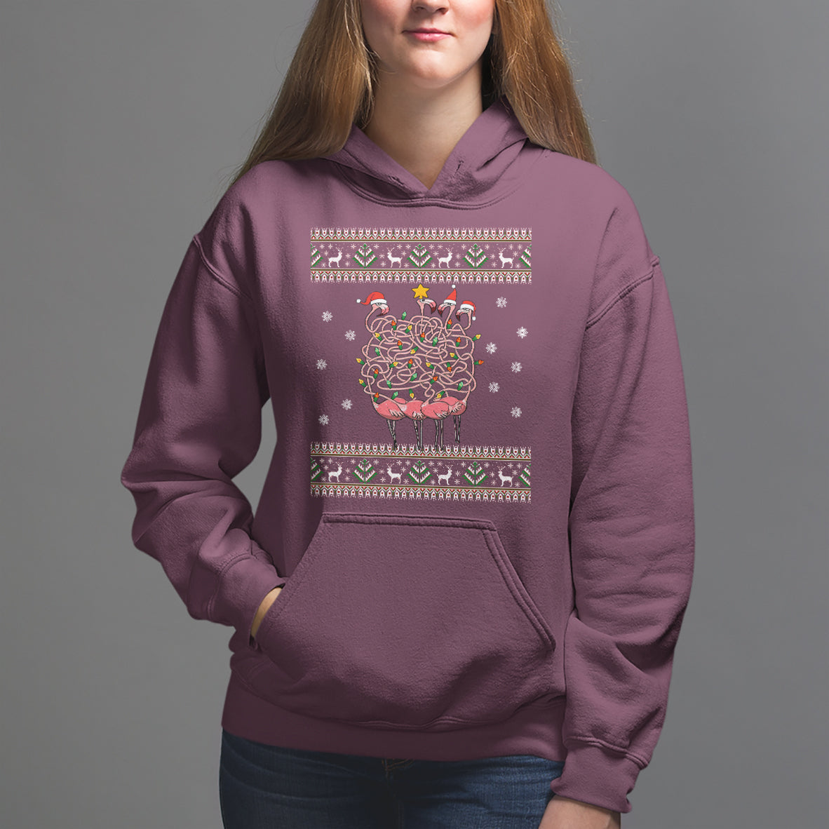 Funny Flamingo Family Christmas Light Tangled Hoodie - Wonder Print Shop