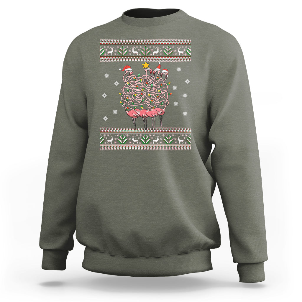 Funny Flamingo Family Christmas Light Tangled Sweatshirt - Wonder Print Shop