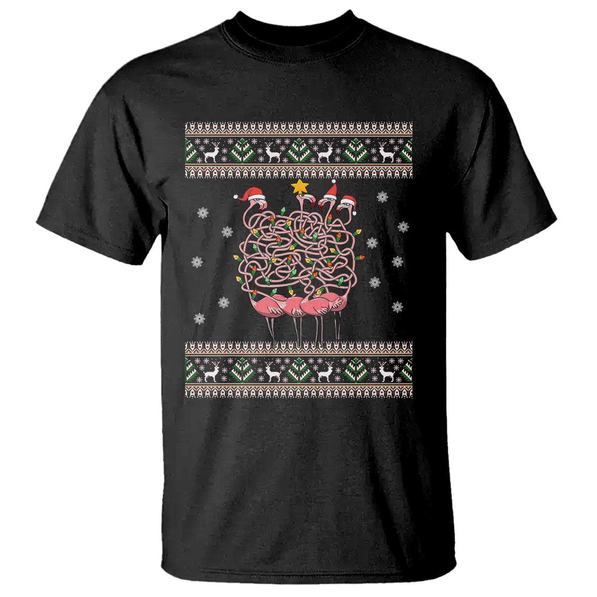 Funny Flamingo Family Christmas Light Tangled T Shirt - Wonder Print Shop