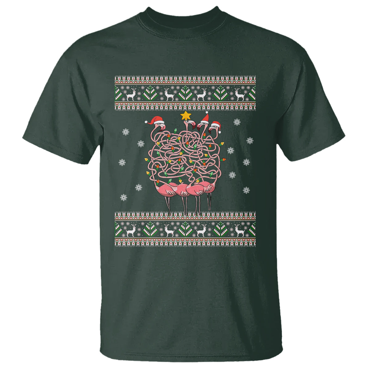 Funny Flamingo Family Christmas Light Tangled T Shirt - Wonder Print Shop