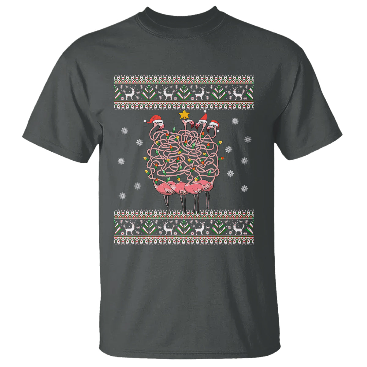 Funny Flamingo Family Christmas Light Tangled T Shirt - Wonder Print Shop