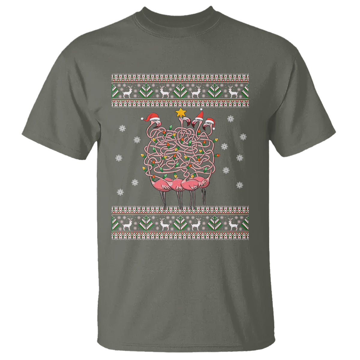 Funny Flamingo Family Christmas Light Tangled T Shirt - Wonder Print Shop