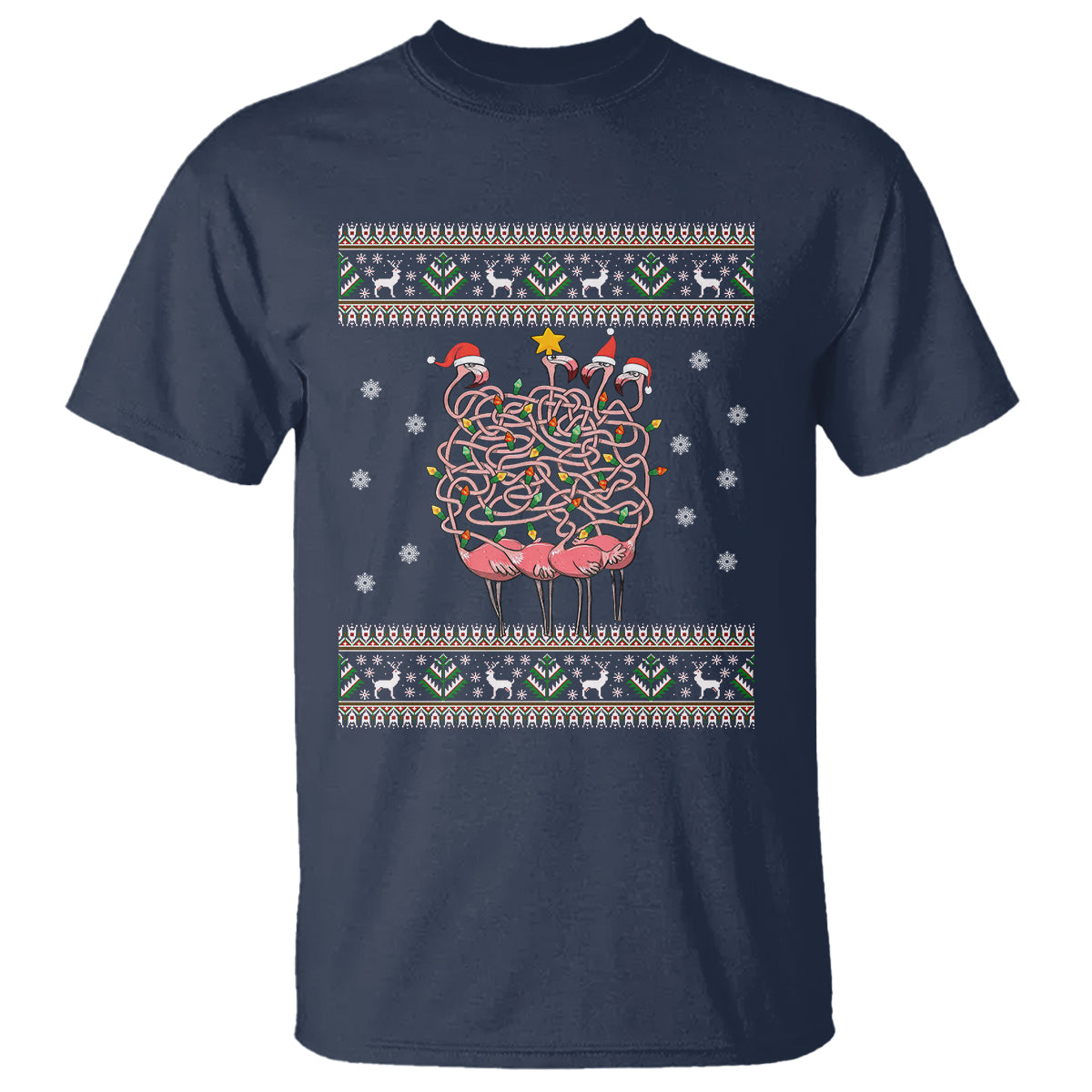 Funny Flamingo Family Christmas Light Tangled T Shirt - Wonder Print Shop