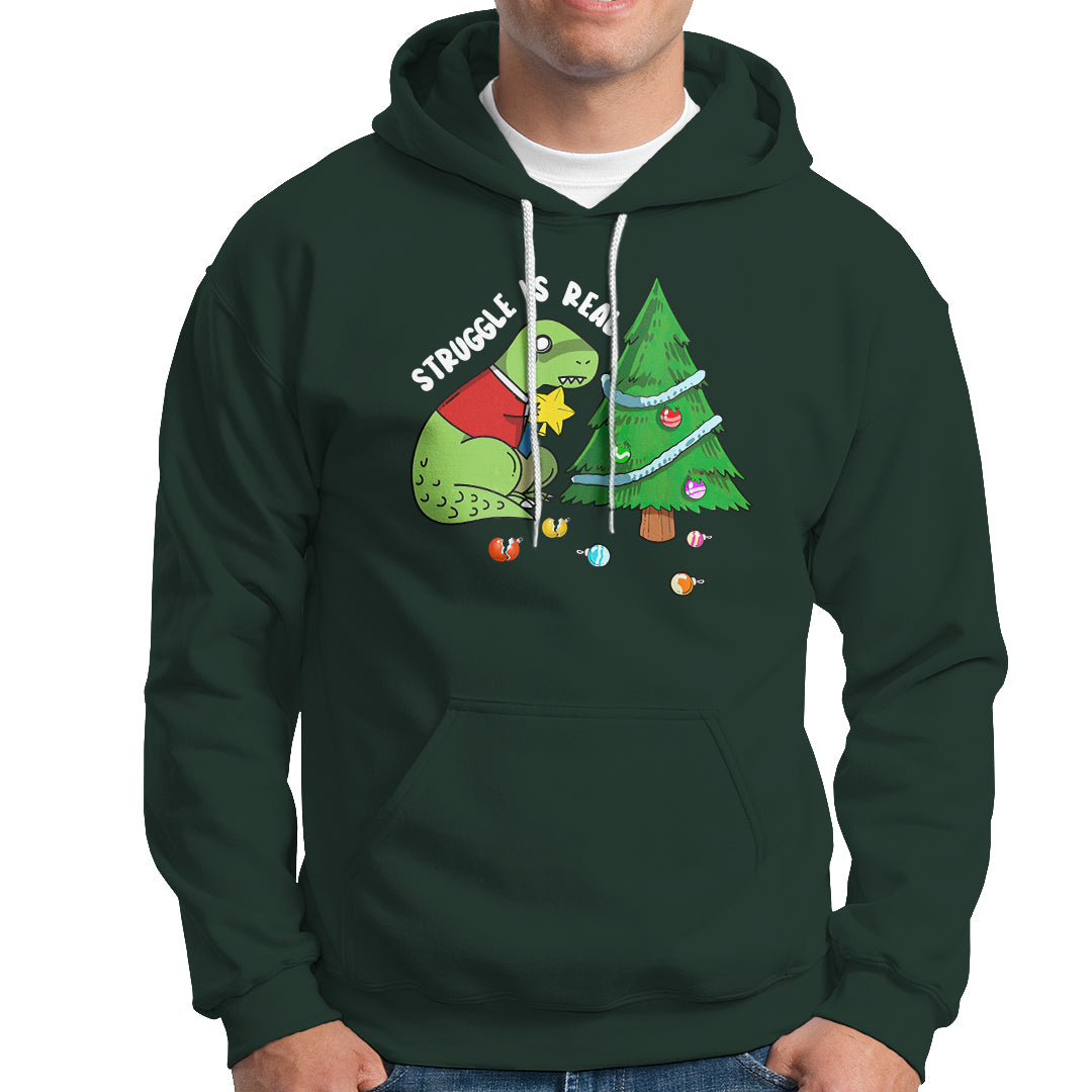 Christmas Hoodie Struggle Is Real T-Rex Christmas Tree Star - Wonder Print Shop