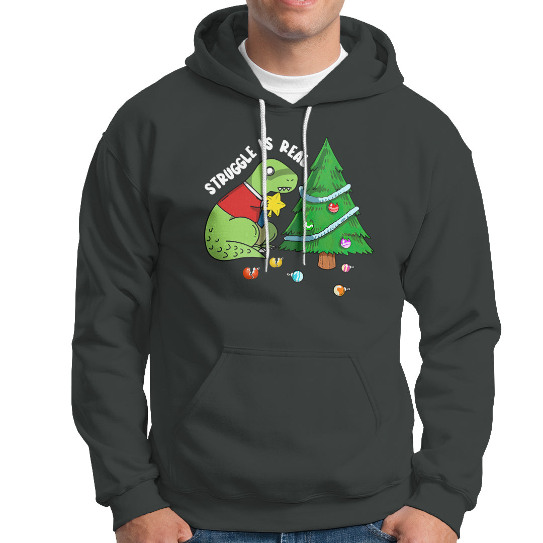 Christmas Hoodie Struggle Is Real T-Rex Christmas Tree Star - Wonder Print Shop