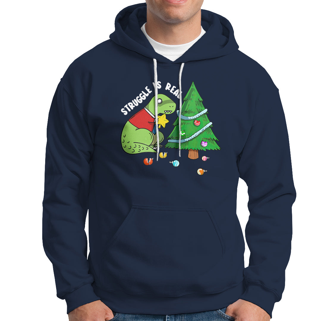Christmas Hoodie Struggle Is Real T-Rex Christmas Tree Star - Wonder Print Shop