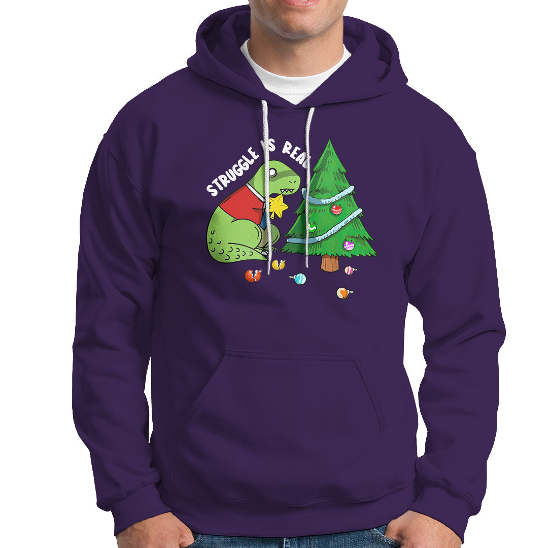 Christmas Hoodie Struggle Is Real T-Rex Christmas Tree Star - Wonder Print Shop