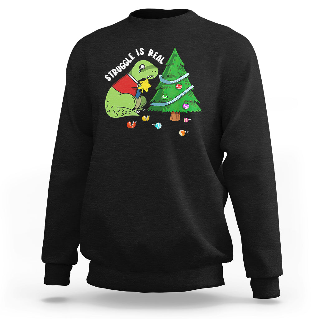 Christmas Sweatshirt Struggle Is Real T-Rex Christmas Tree Star - Wonder Print Shop