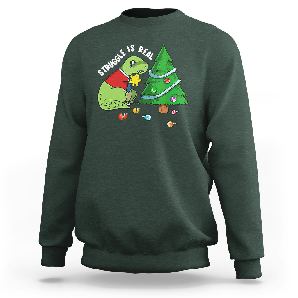 Christmas Sweatshirt Struggle Is Real T-Rex Christmas Tree Star - Wonder Print Shop