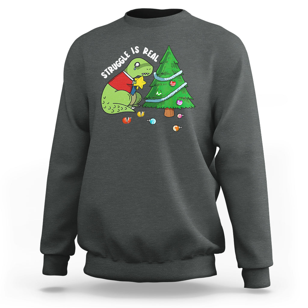 Christmas Sweatshirt Struggle Is Real T-Rex Christmas Tree Star - Wonder Print Shop