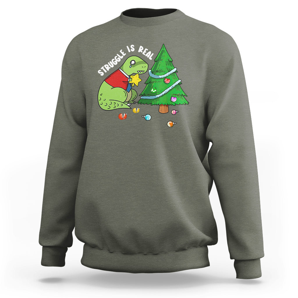 Christmas Sweatshirt Struggle Is Real T-Rex Christmas Tree Star - Wonder Print Shop