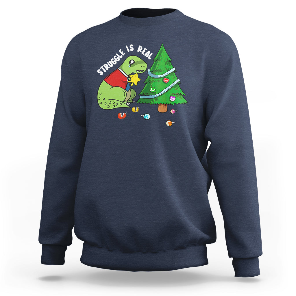 Christmas Sweatshirt Struggle Is Real T-Rex Christmas Tree Star - Wonder Print Shop