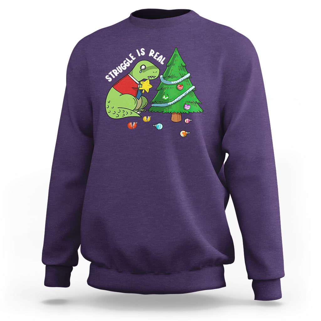 Christmas Sweatshirt Struggle Is Real T-Rex Christmas Tree Star - Wonder Print Shop