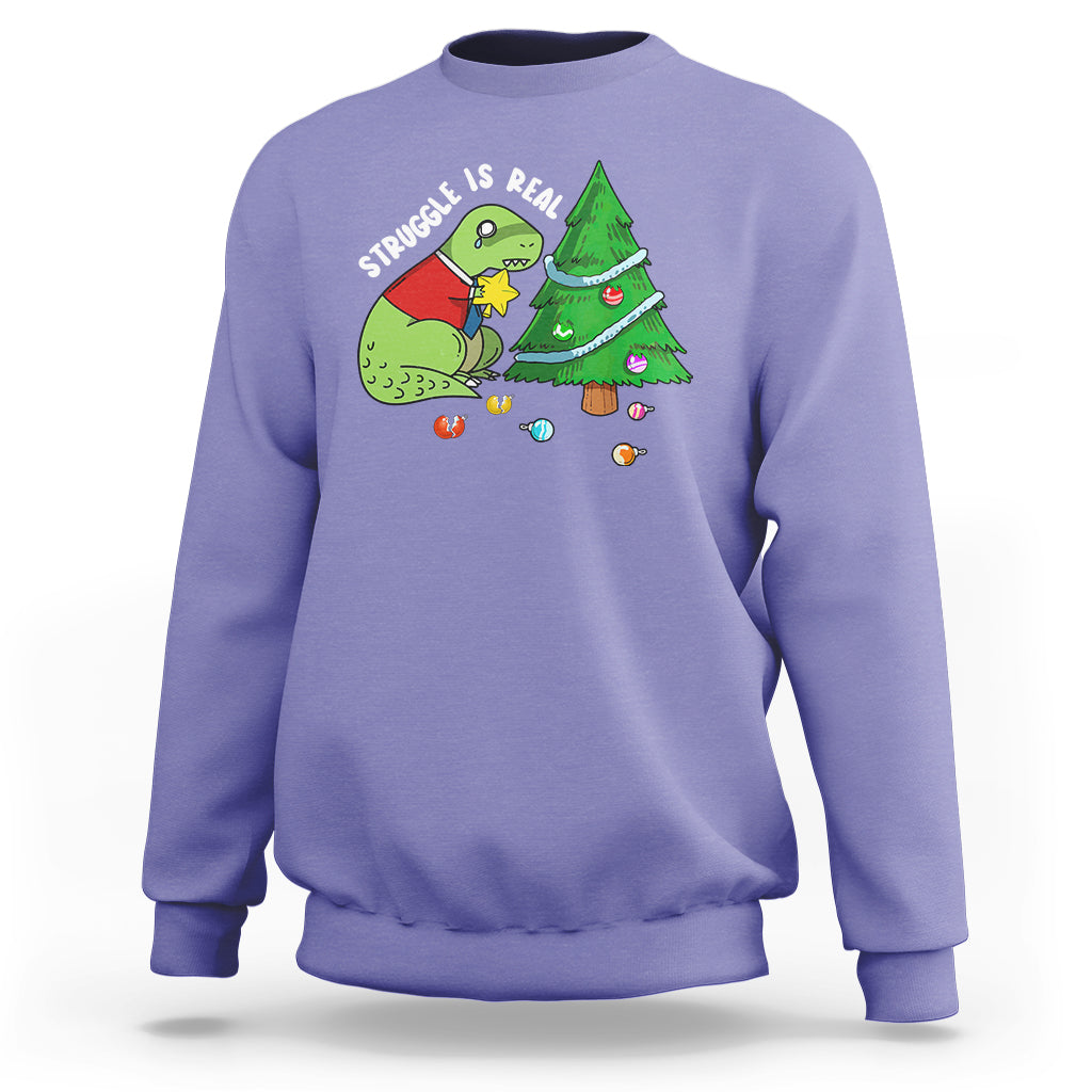 Christmas Sweatshirt Struggle Is Real T-Rex Christmas Tree Star - Wonder Print Shop