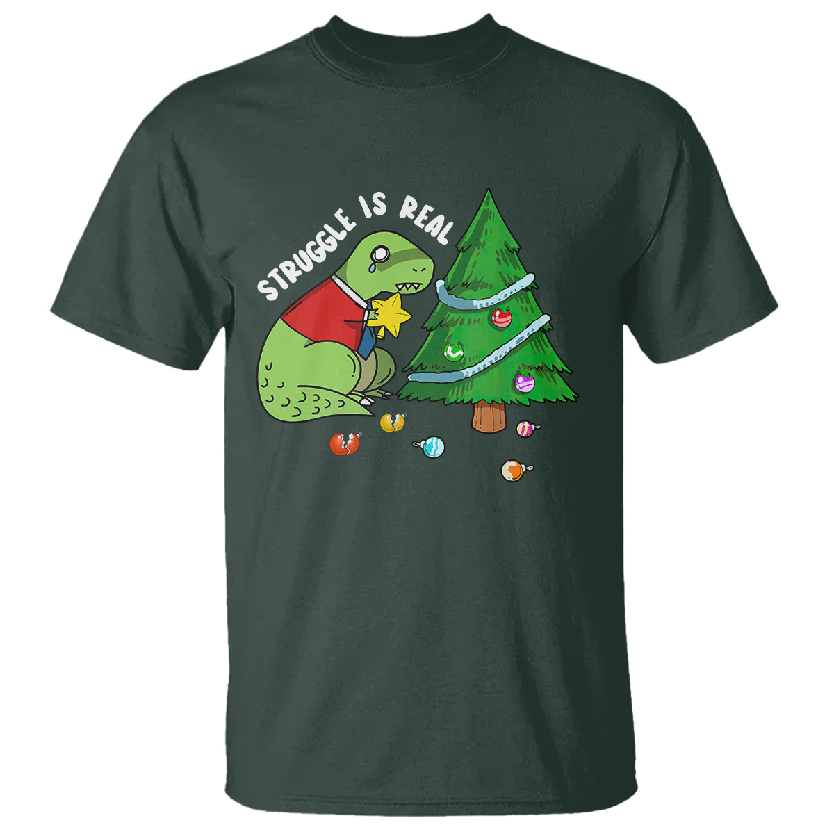 Christmas T Shirt Struggle Is Real T-Rex Christmas Tree Star - Wonder Print Shop