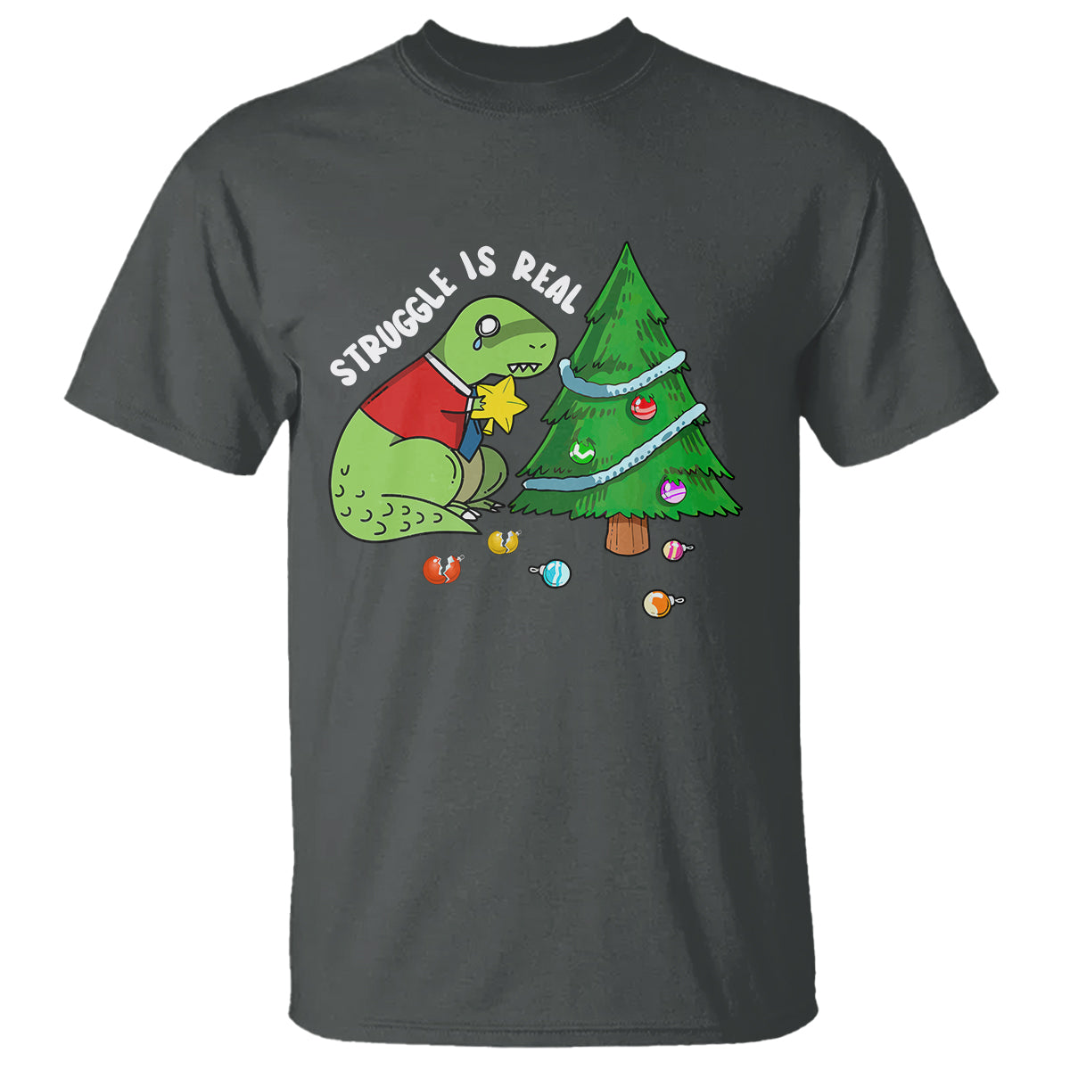 Christmas T Shirt Struggle Is Real T-Rex Christmas Tree Star - Wonder Print Shop