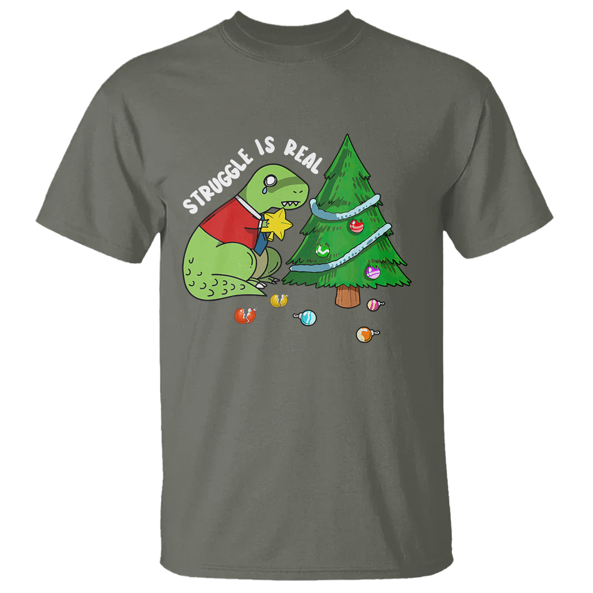 Christmas T Shirt Struggle Is Real T-Rex Christmas Tree Star - Wonder Print Shop