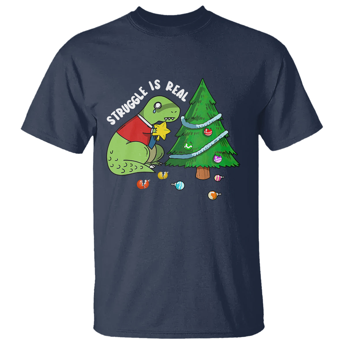 Christmas T Shirt Struggle Is Real T-Rex Christmas Tree Star - Wonder Print Shop