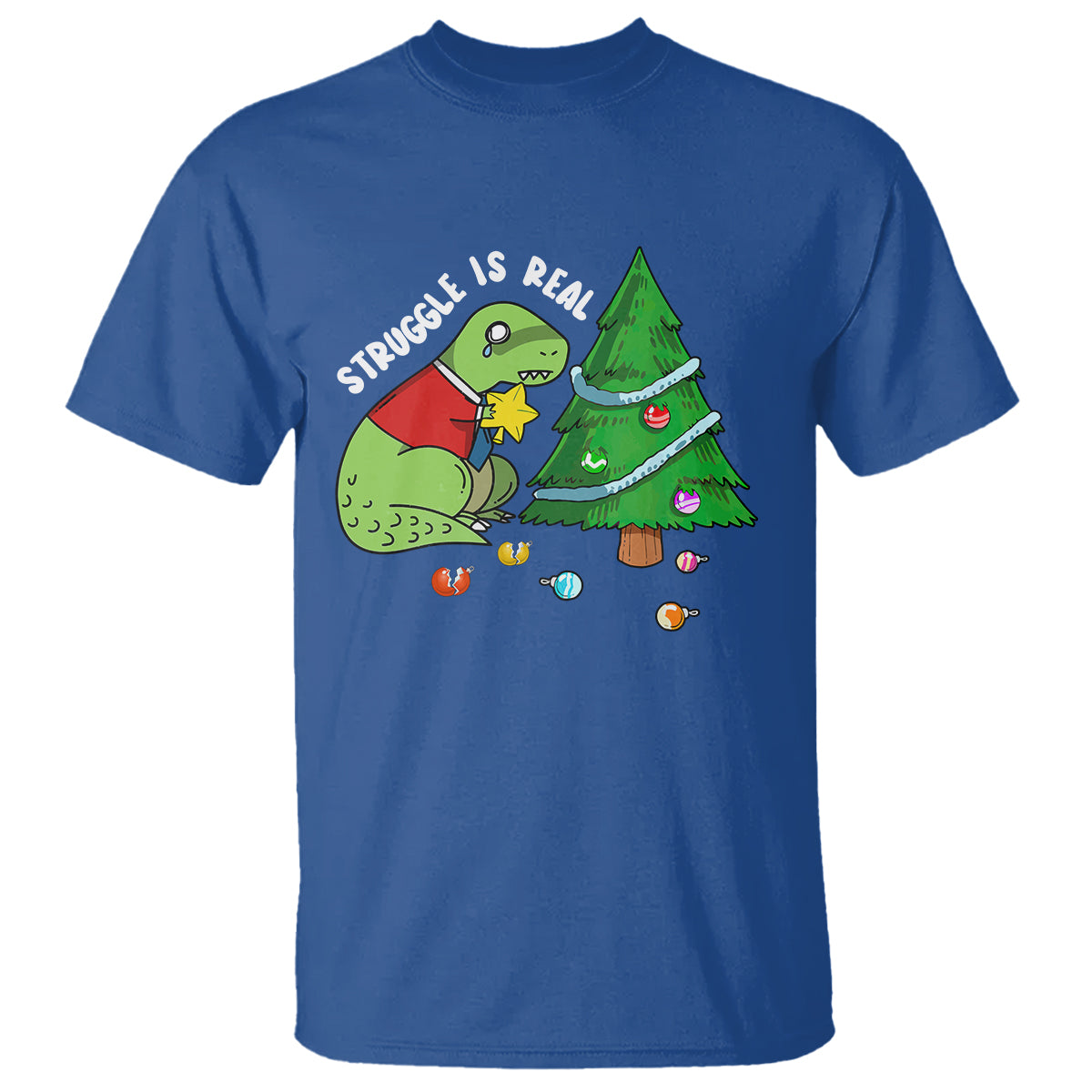 Christmas T Shirt Struggle Is Real T-Rex Christmas Tree Star - Wonder Print Shop
