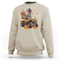 T Rex Turkey Riding Truck Monster Happy Thanksgiving Cool Dinosaur Sweatshirt - Wonder Print Shop