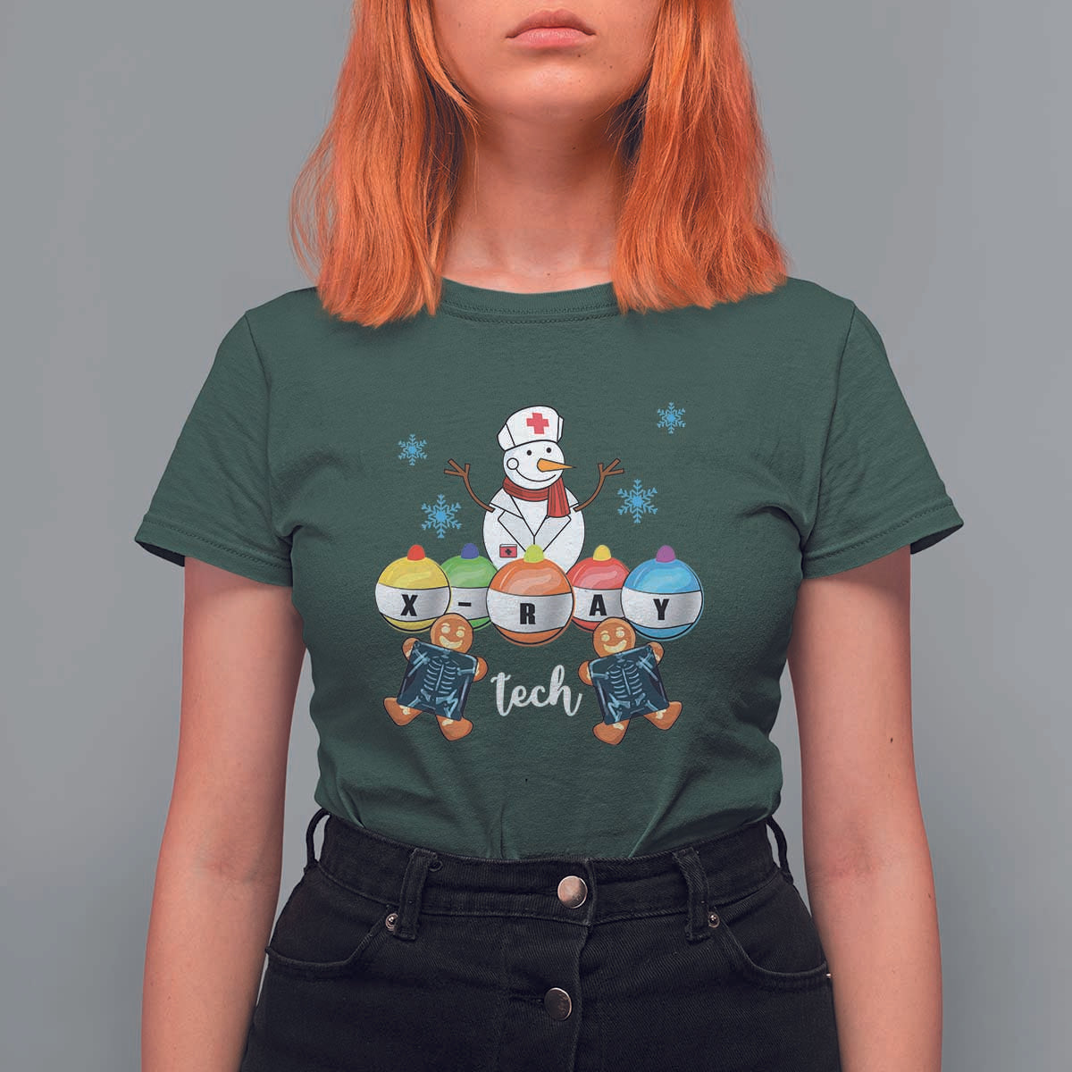 Funny Chrsitmas T Shirt For Women Snowman Nurse Xray Gingerbread - Wonder Print Shop