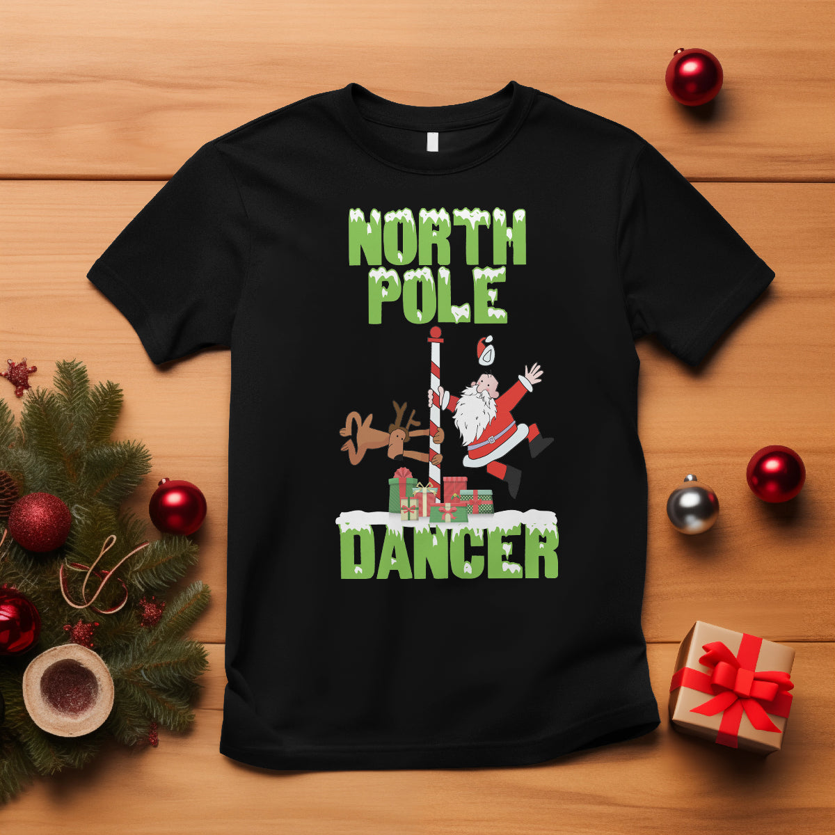 Chrsitmas T Shirt North Pole Dancer Reindeer Santa Ugly Xmas - Wonder Print Shop