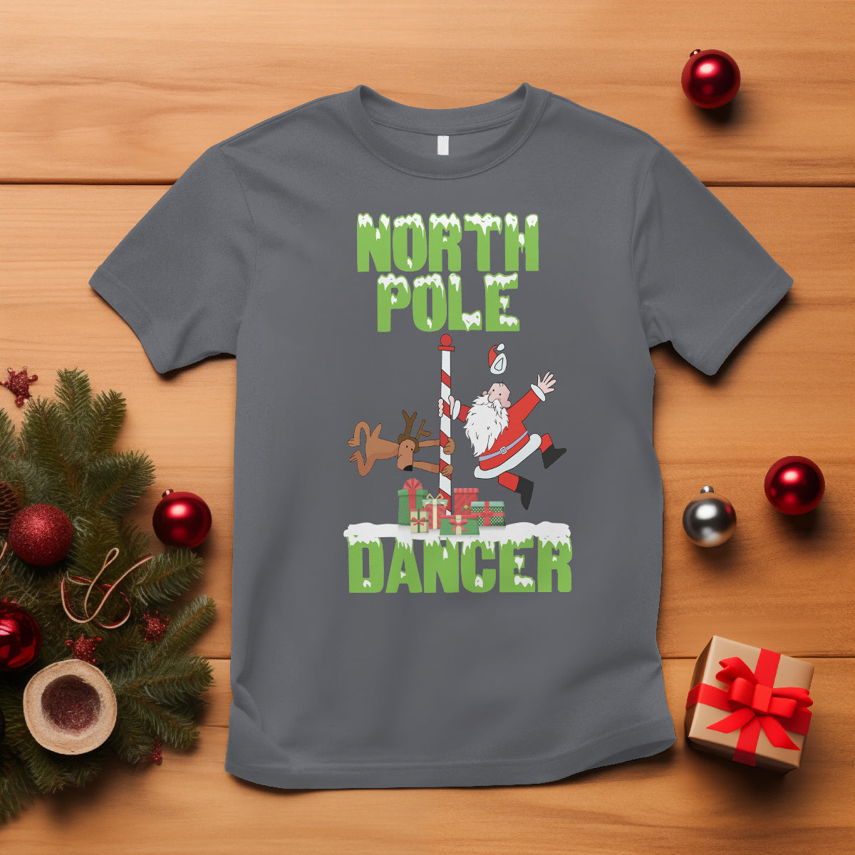 Chrsitmas T Shirt North Pole Dancer Reindeer Santa Ugly Xmas - Wonder Print Shop