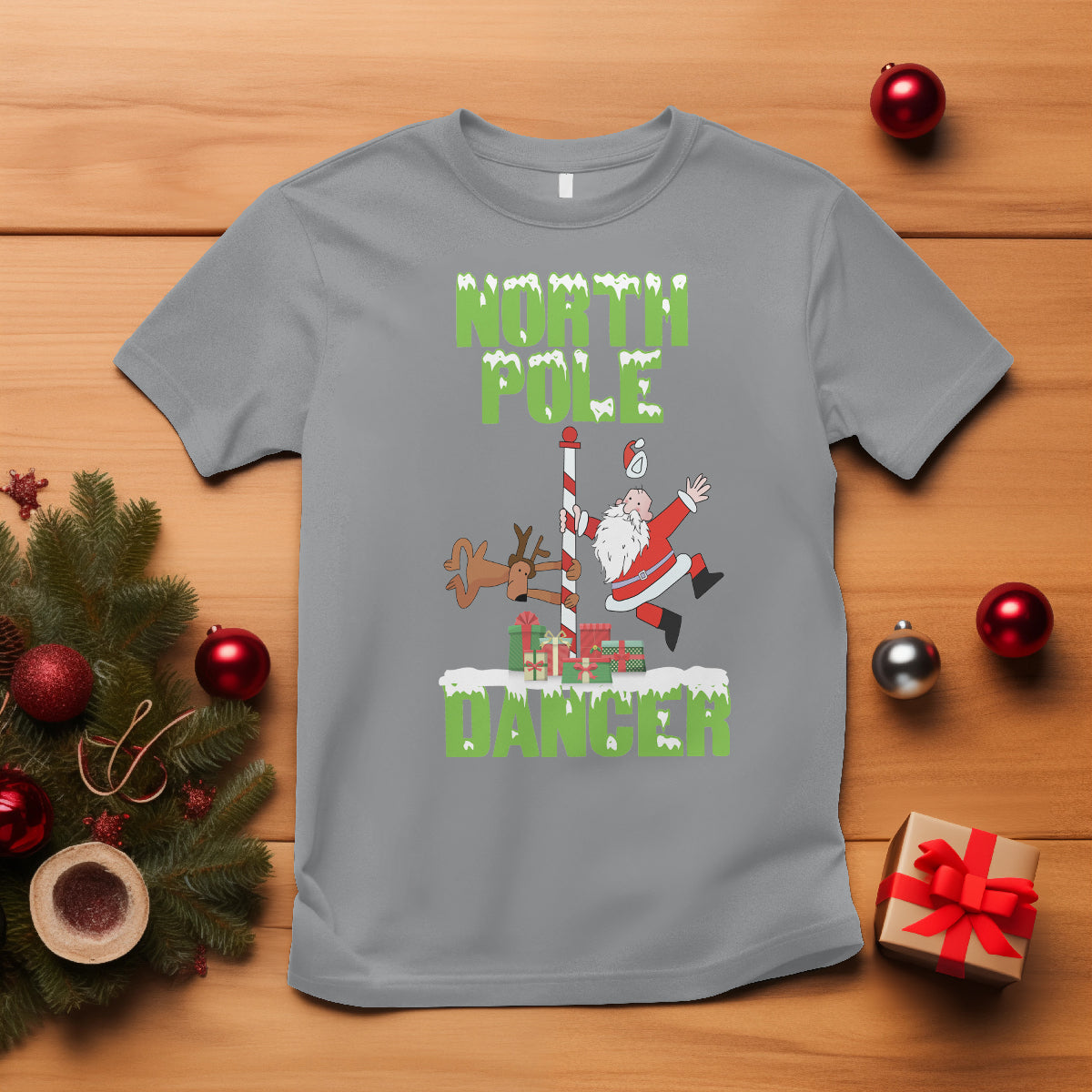 Chrsitmas T Shirt North Pole Dancer Reindeer Santa Ugly Xmas - Wonder Print Shop
