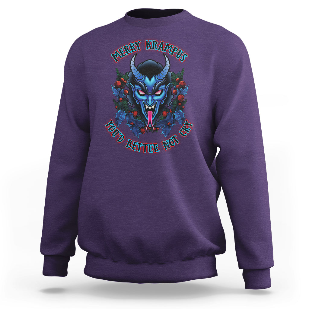 Merry Krampus Horor Christmas You'd Better Not Cry Sweatshirt - Wonder Print Shop