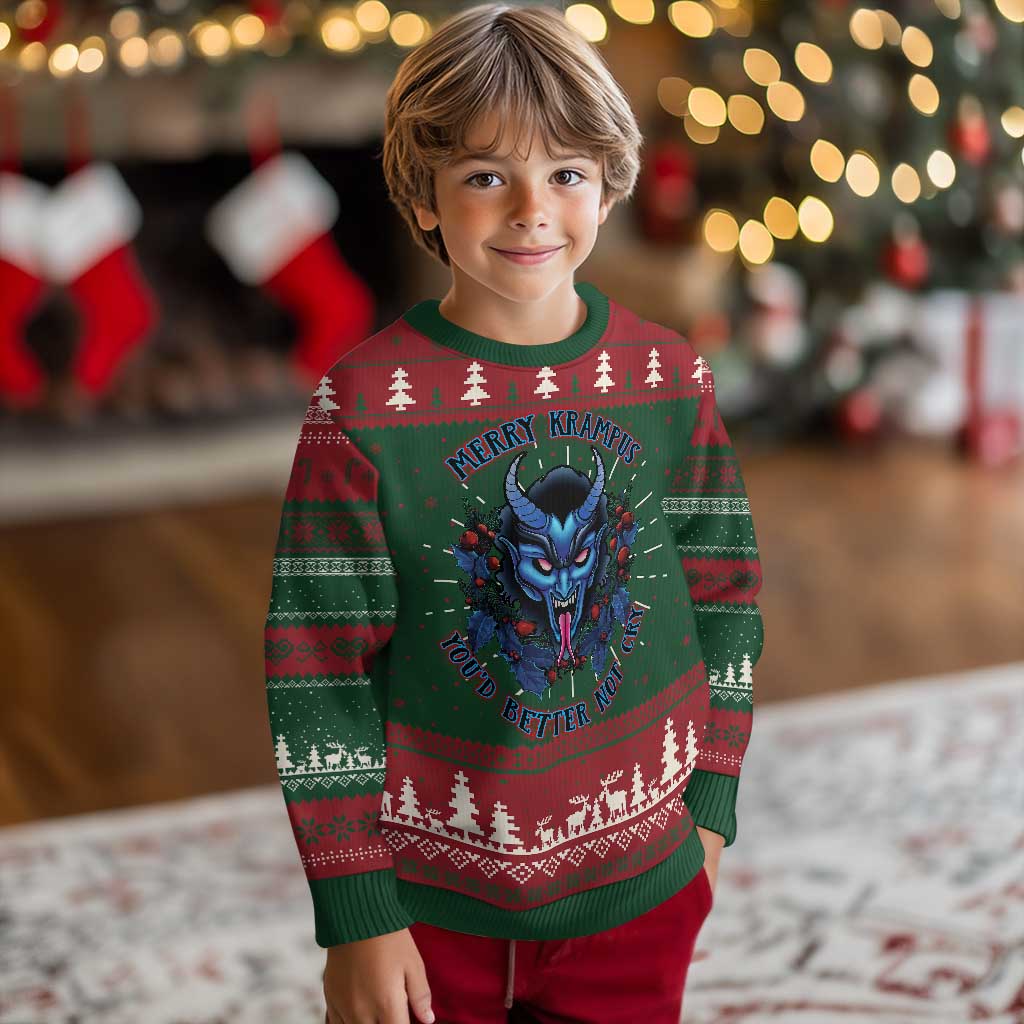 Merry Krampus Ugly Christmas Sweater You'd Better Not Cry Horor Xmas - Wonder Print Shop